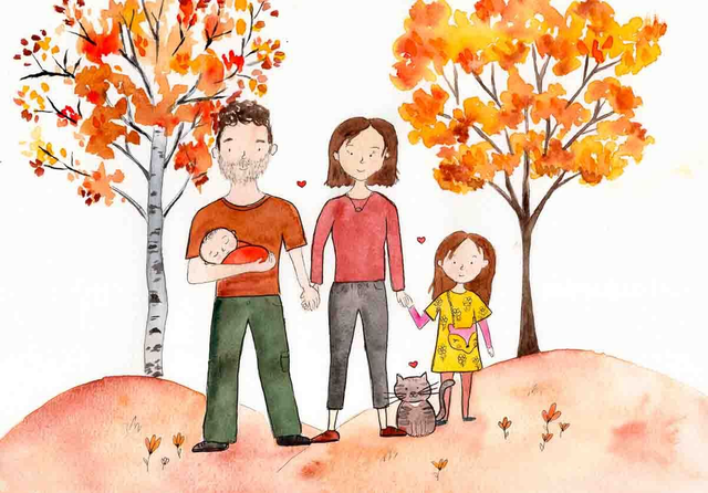 Portrait de famille personnalisé à l’aquarelle – Illustration sur mesure A4