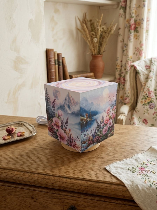 Lampe d'ambiance en cire 12x12cm - "Nature fleurie"