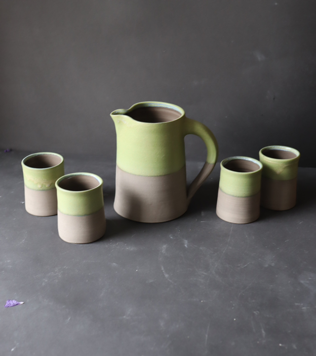 Beautiful Wine Serving Set in forest colors, Pottery