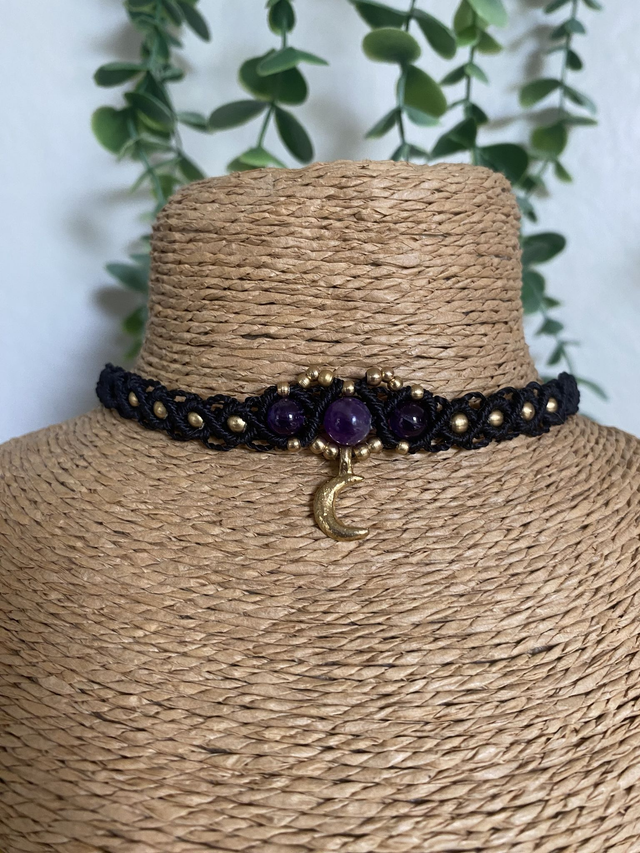 Collier ras de cou  - AMETHYSTE & Lune 