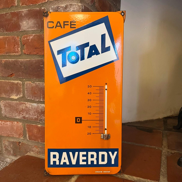 French Coffee “Café Total Raverdy” Thermometer Enamel Sign
