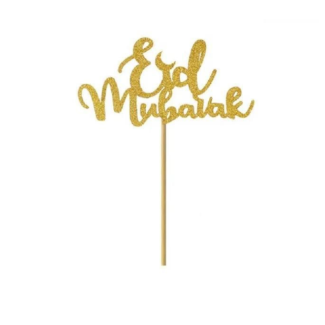 10 pcs Eid Mubarak Paper Cupcake Topper - Gold glitter