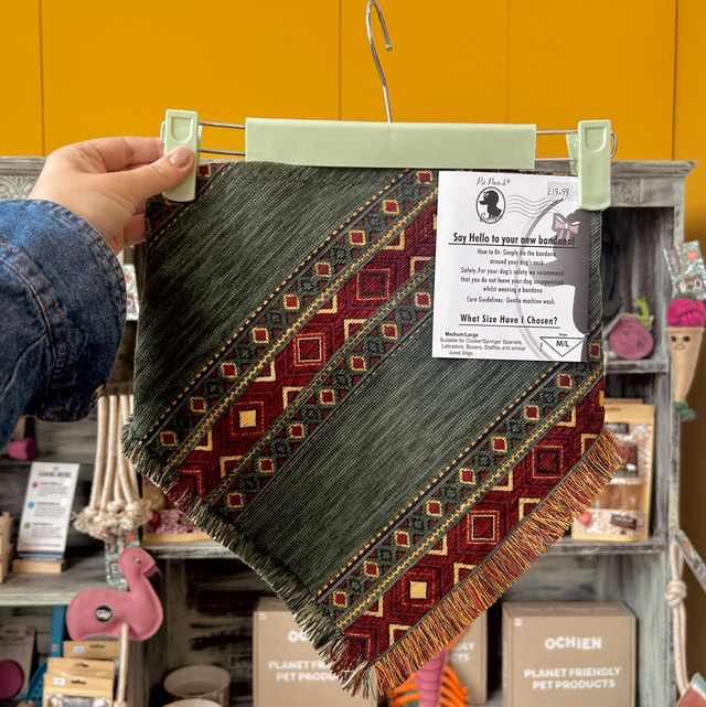 Pet Pooch Boutique Frayed Red Turtle &amp; Moss Bandana - Medium/Large