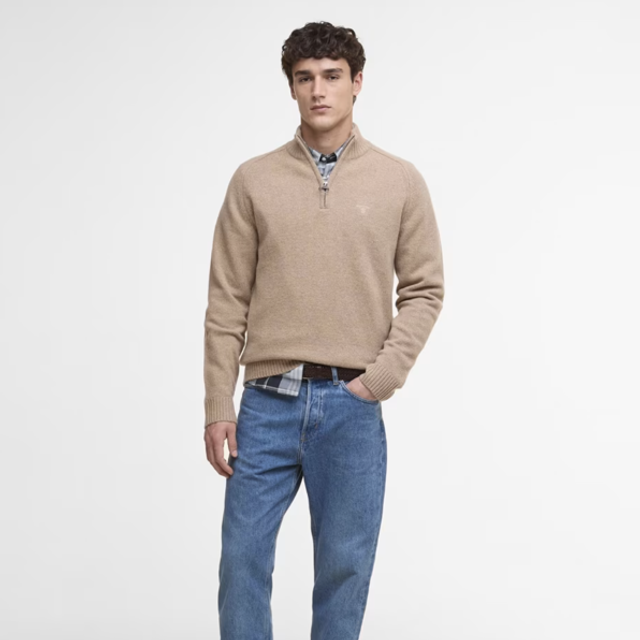 Barbour Grangetown Half Zip Knitted Jumper Washed Stone