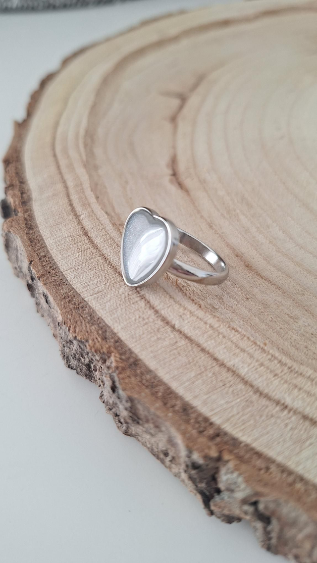 Bague réglable argenté cœur blanc 