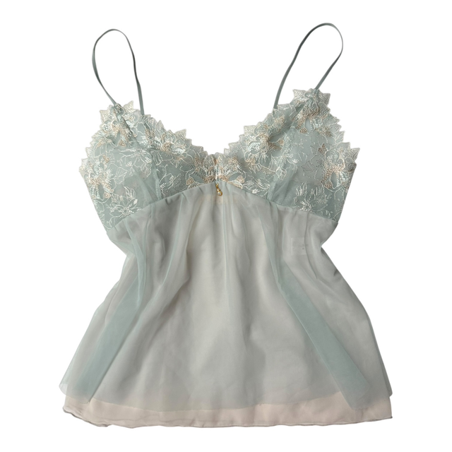 Japanese brand coquette blue and gold embroidered floral embroidered cups cami 