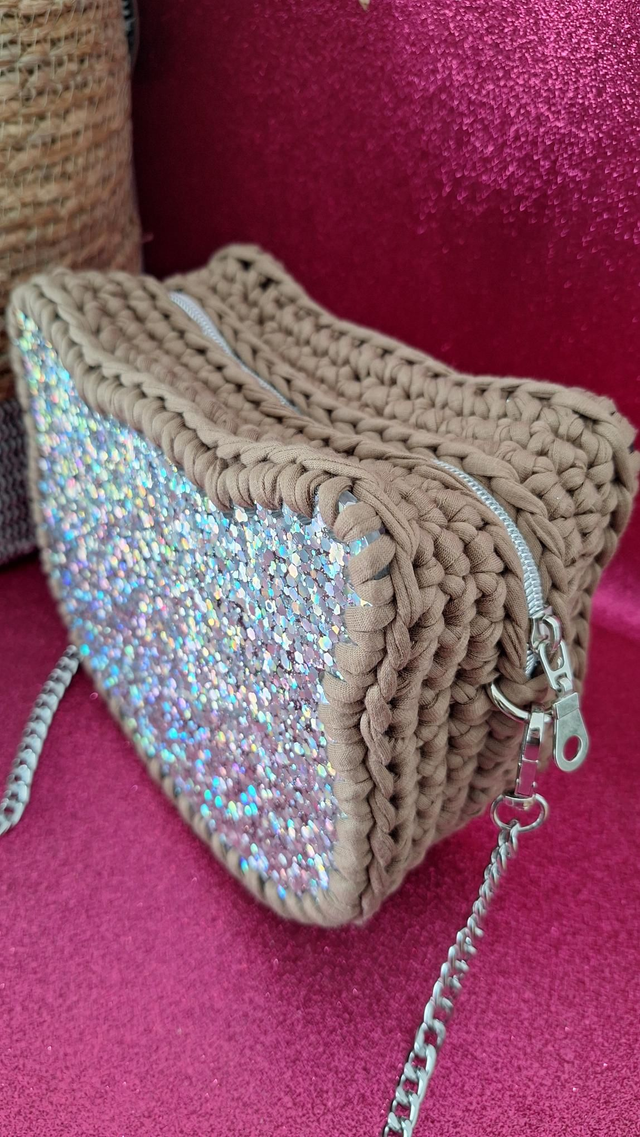 Sac en Résine Chat paillettes argentées holographiques