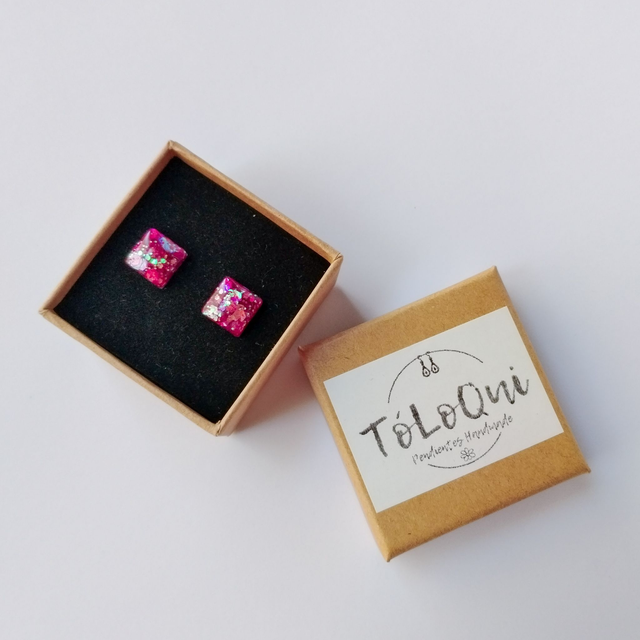 Pendientes Cuadrados Camaleónicos Rosa