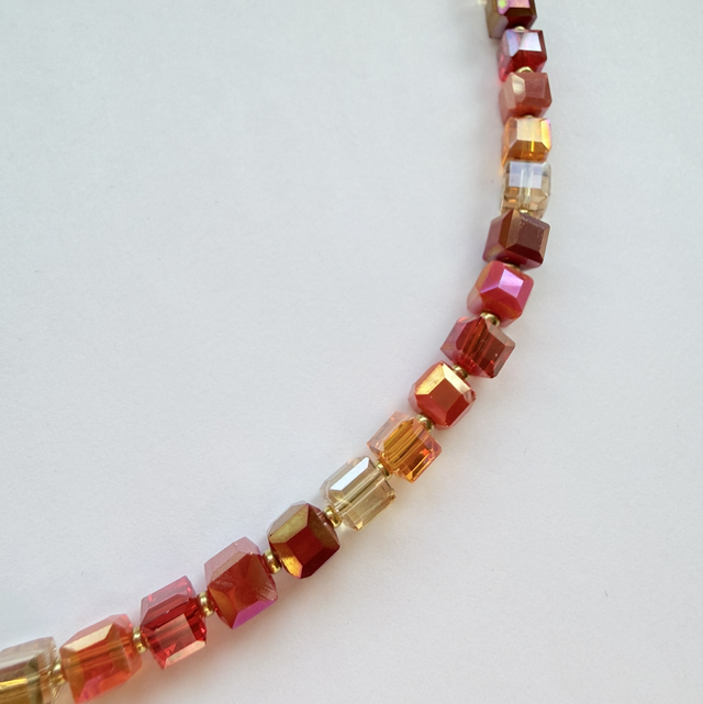 Sienna - Autumnal Faceted Cube Glass Beaded Choker Style Necklace
