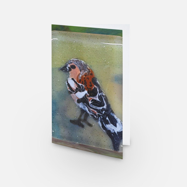 Chaffinch bird glass artwork greeting card 