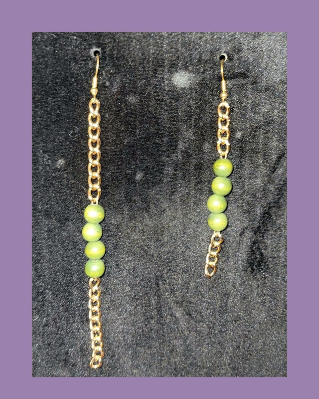 Gold Chain - Green Beaded Drop Earrings