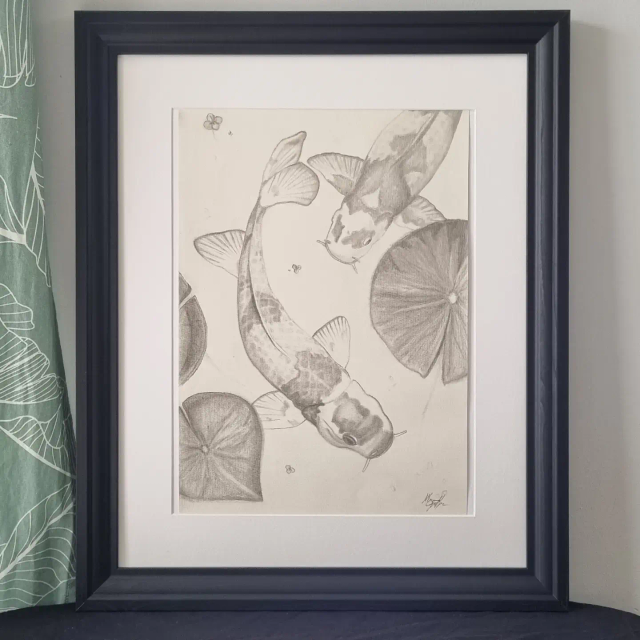 Carpes Koï - Œuvre originale encadré