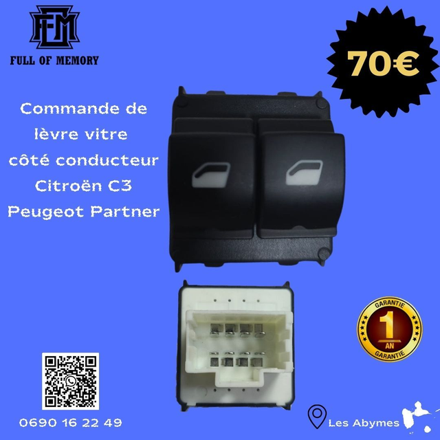 Interrupteur de lève vitre  Peugeot Partner Citroën C3