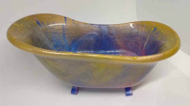 Vide poche baignoire doré et bleu