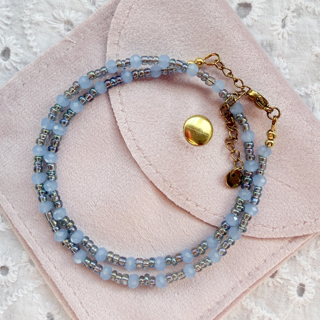 CELESTE - Powder Blue &amp; Iridescent Blue Beaded Choker Necklace