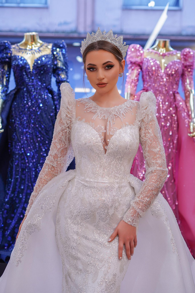 Robe de Mariée Sirène Col Coeur Strass / Réf : RMS12