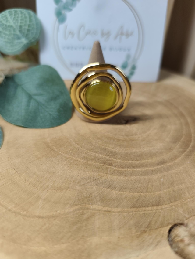 BIG BAGUE VERT OLIVE/ ACIER INOXY GOLD / AJUSTABLE 0000787