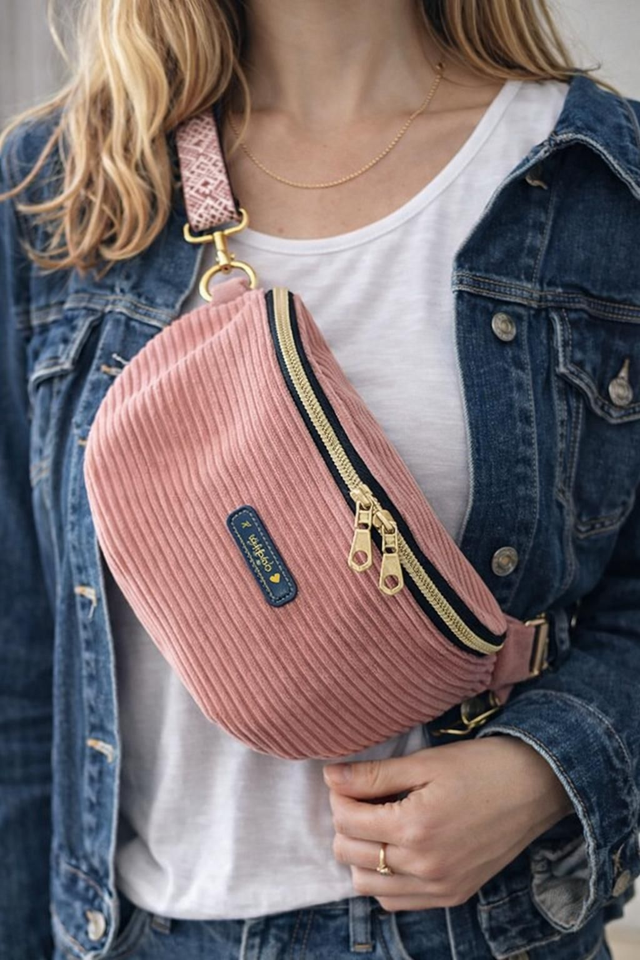 Sac Banane en Velours Côtelé rose