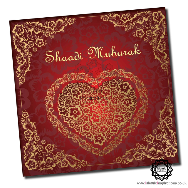Gold Heart Shaadi Mubarak Greeting Card WWC025