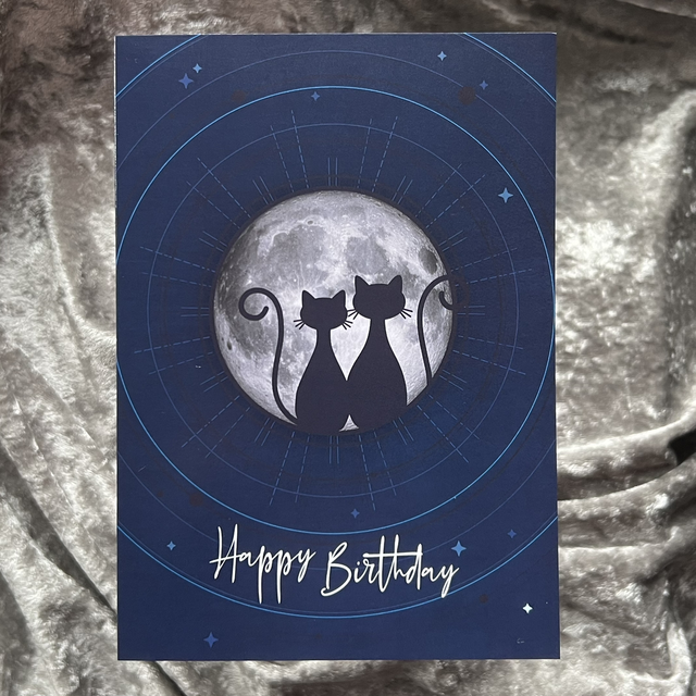 Moon Cat Couple Birthday Card