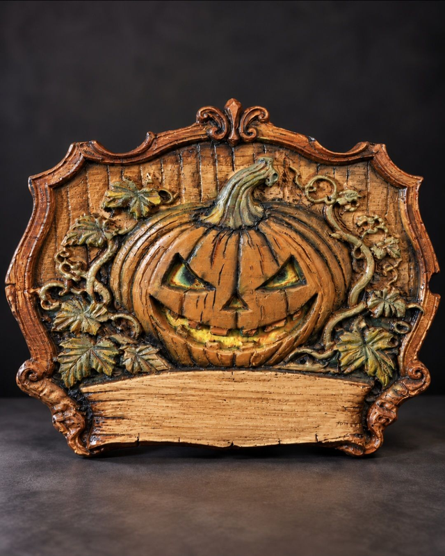 Enseigne Halloween citrouille en bois 