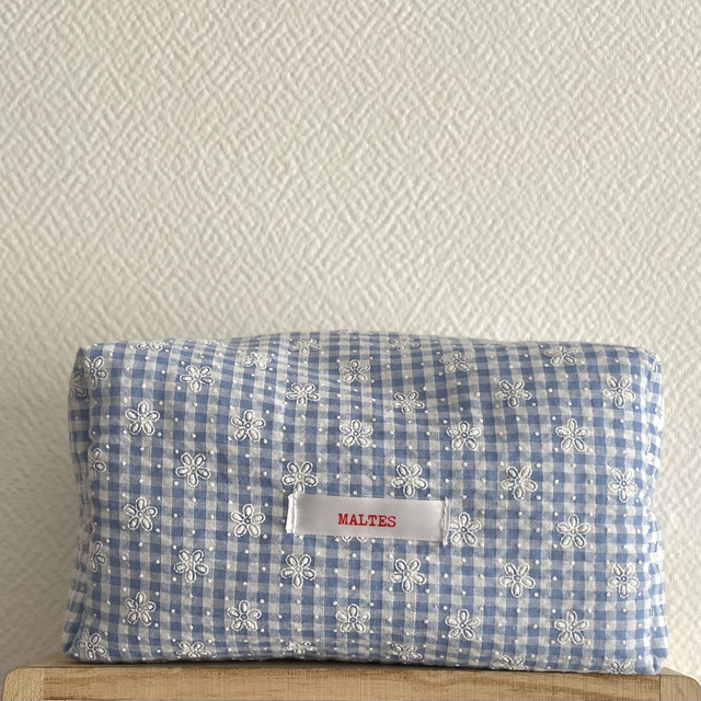 Trousse cube vichy bleu