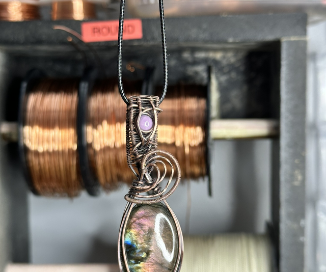 Purple labradorite pure copper pendant 