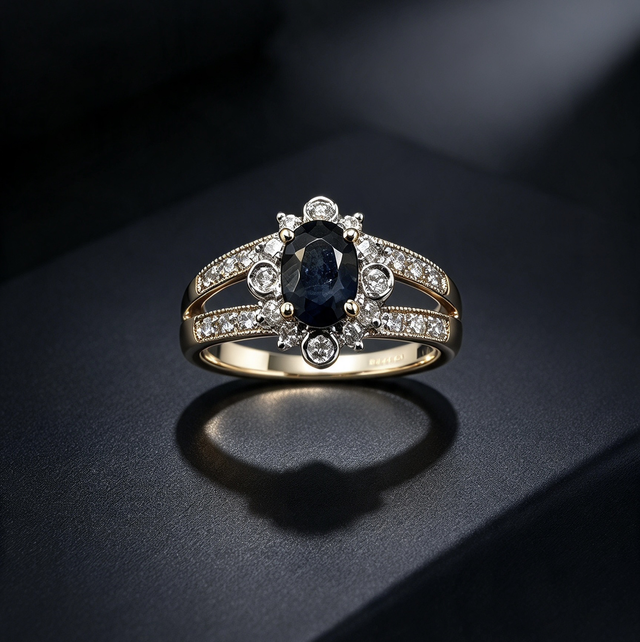 9CT Gold sapphire and diamond ring 