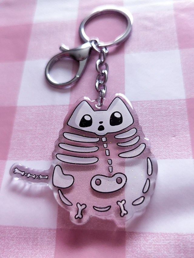 Skeleton Cat Keyring - cat gifts, spooky gift, cute keychain, kawaii keychain, cute gifts, unique gifts, unusual gifts, keychain charms