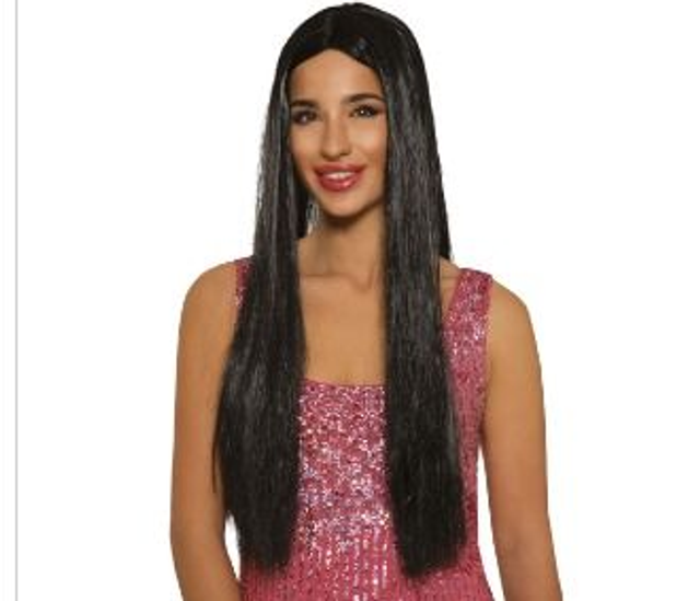 CARNEVALE , PARRUCCA NERA  LUNGA 