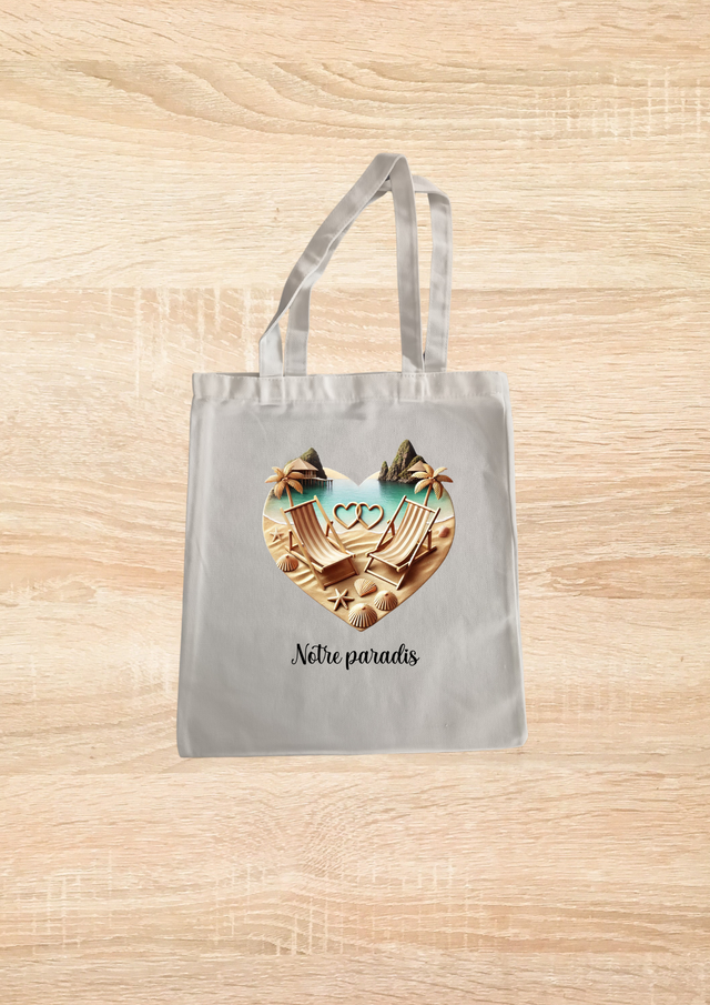 Sac fourre tout motif cœur plage