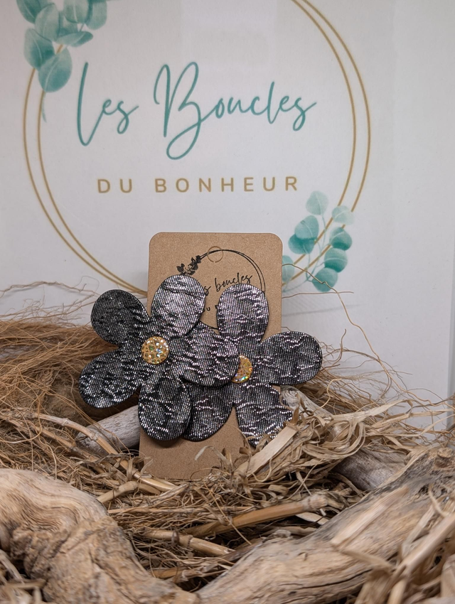 Boucles d&#039;oreilles Marguerite m770 noir argenté 