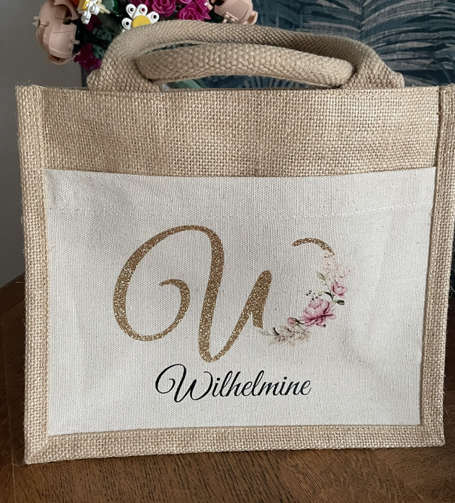 Mini cabas en toile de jute et coton - personnalisable