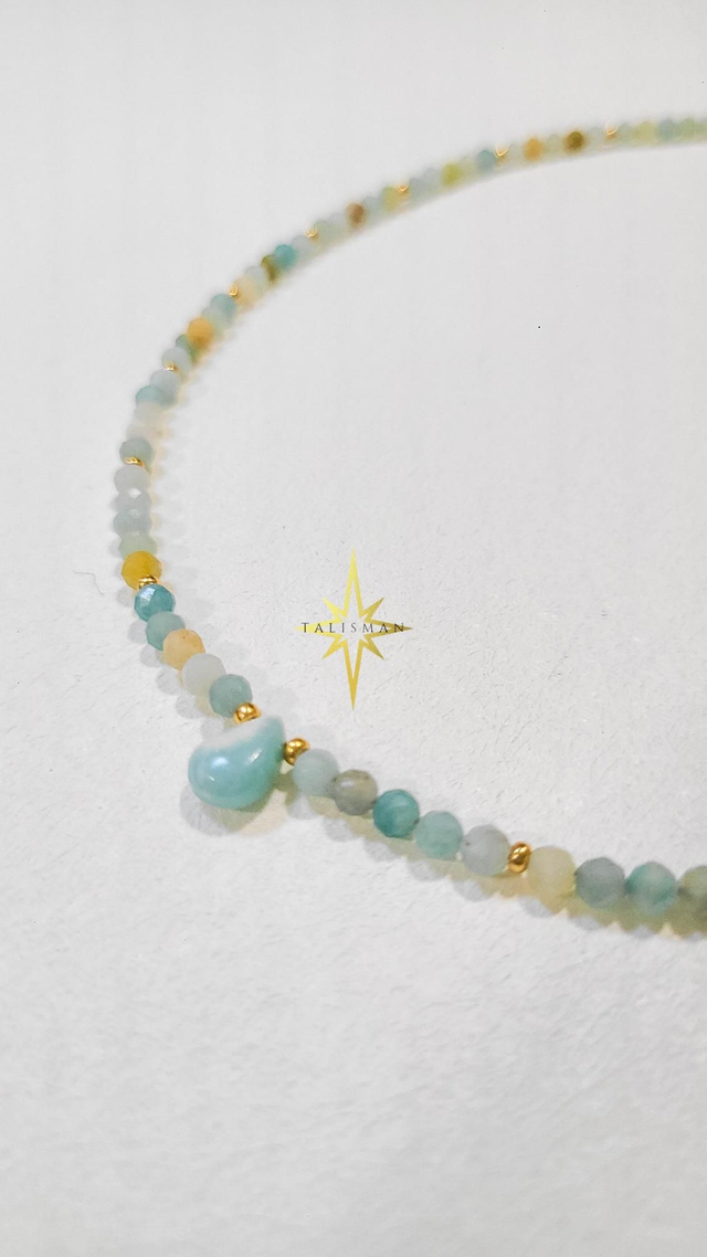 Collier Talisman Amazonite &amp; Larimar – Douceur et Sérénité