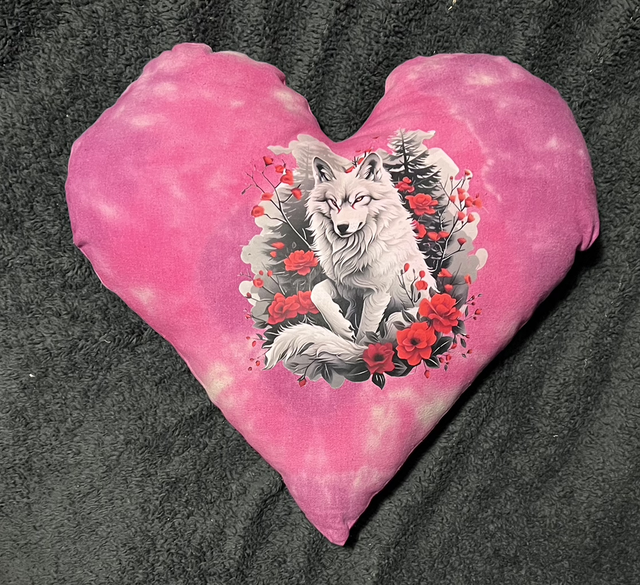 Hand Tie dye cushion with white wolf and roses