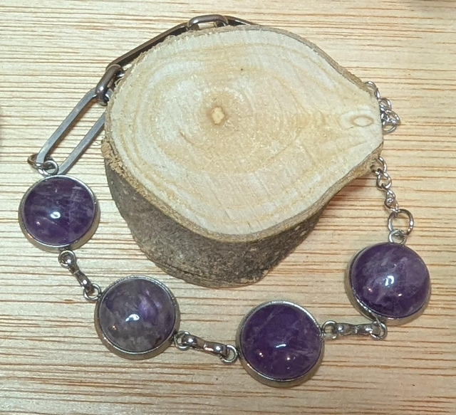 Bracelet acier Quartz Rose ou Améthyste 