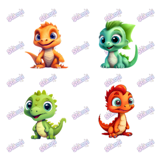 Cute Baby Dinosaur Sticker Set 4 Dino Stickers