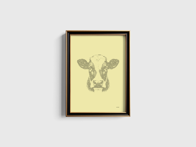 A3 Schreibmaschinenbild Kuh 2 in Schwarz auf Elfenbein