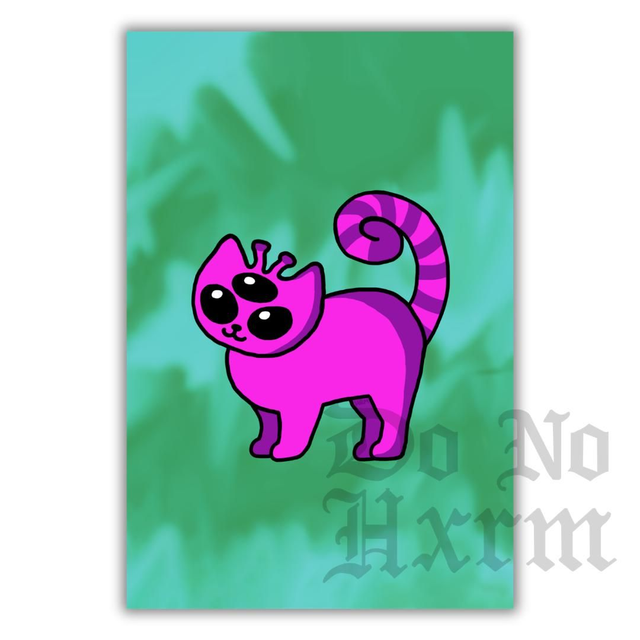 Pink Alien Cat Art Print (6x4)