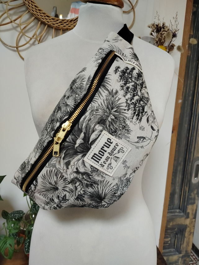 Sac banane M toile de jouy noir jungle