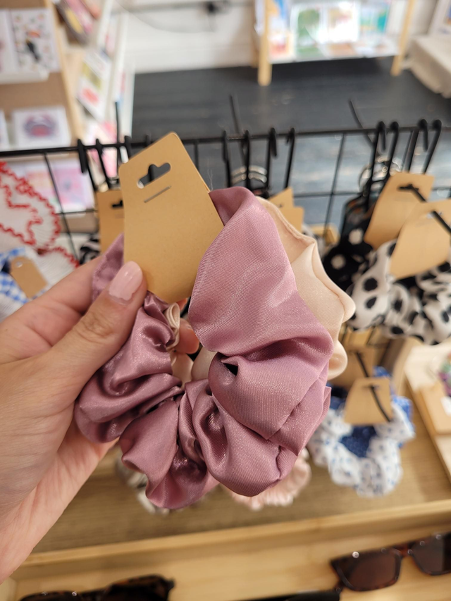 Satin scrunchie duo - Dusty Purple and champagne - HE-070
