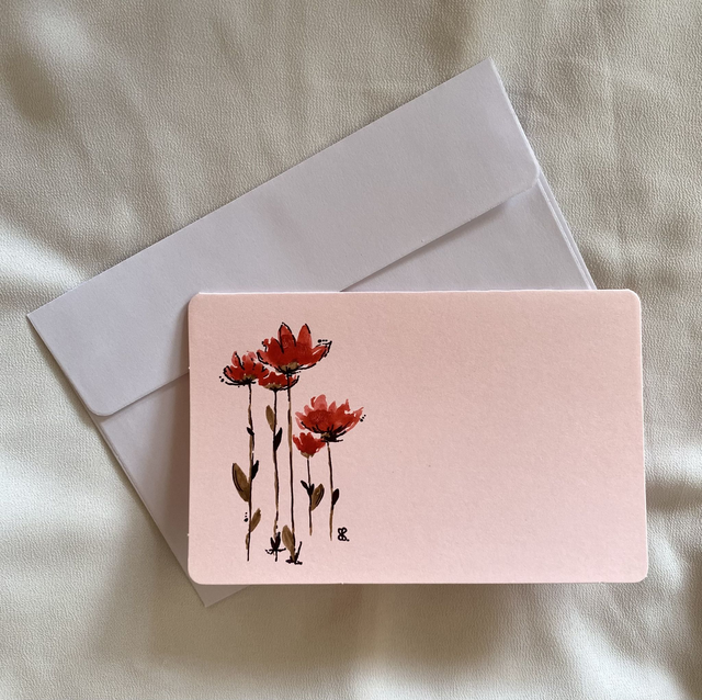 Doppelkarte abgerundet - Blumengruss auf rosa