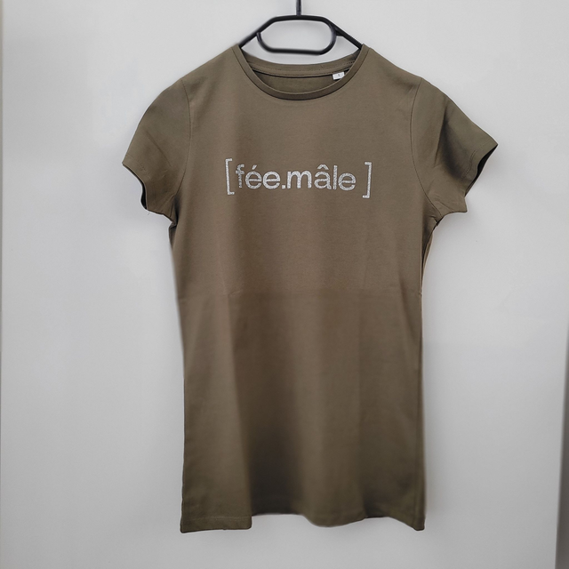 TSHIRT COTON BIO FÉE.MÂLE KAKI ET ARGENT PAILLETÉ