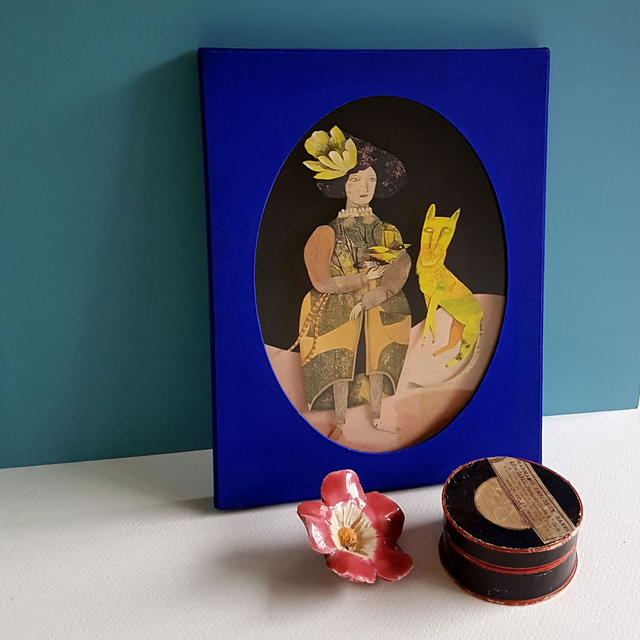 Diorama Femme avec panthère et oiseau