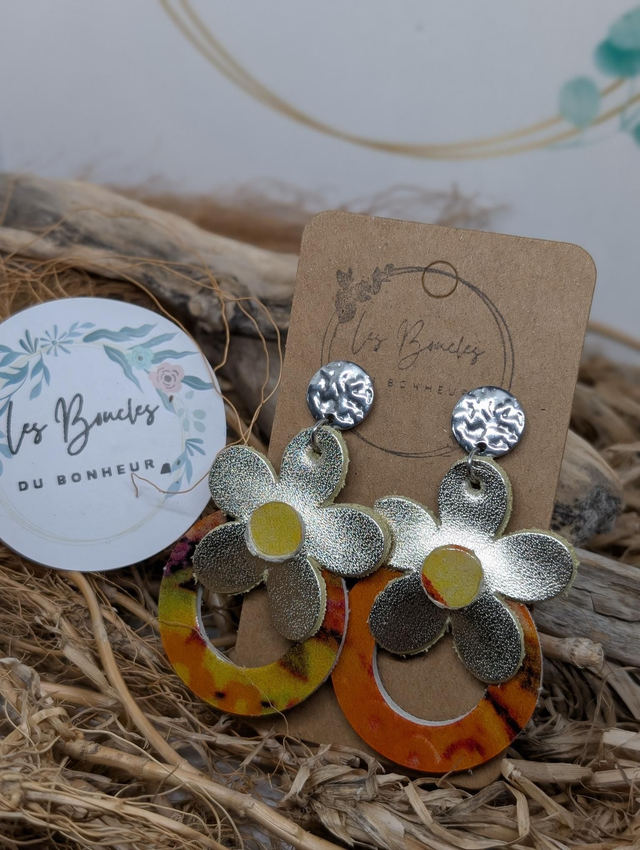 Boucles d&#039;oreilles baby Marguerite orange argenté bm1134