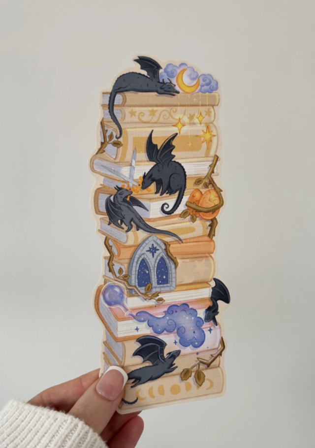 Black &amp; Gold Dragon Bookstack Bookmark