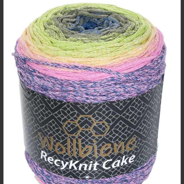 Wollbiene Recyknit Cake rose vert lime 250g dégradé de couleurs
