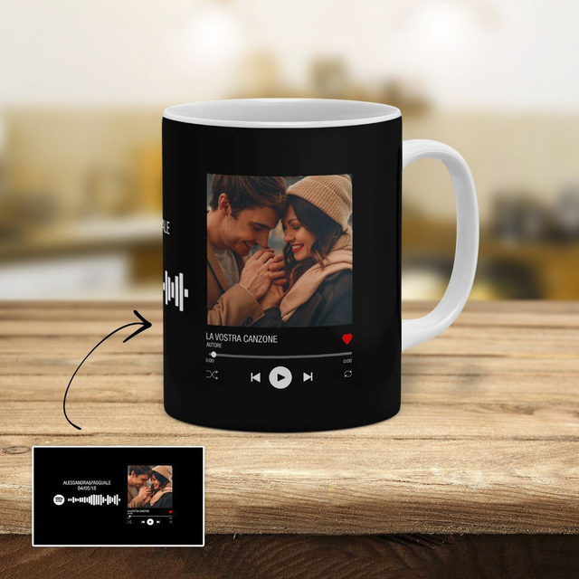 Tazza in Ceramica Mug Personalizzata con Nomi Foto e Canzone Spotify Idea Regalo 