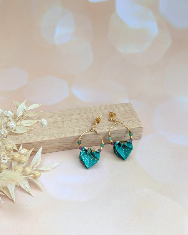 Boucles d'oreilles origami Nymphéa Vert soizite – Bijou unique et élégant -