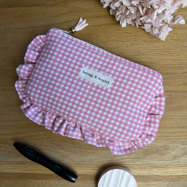 Pochette froufrous vichy rose